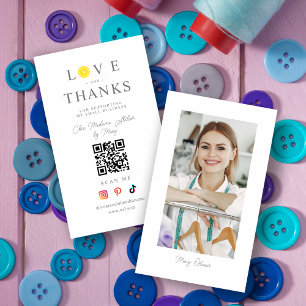 Tarjeta De Visita QR Chic Yellow Button Love & Thanks Photo Support