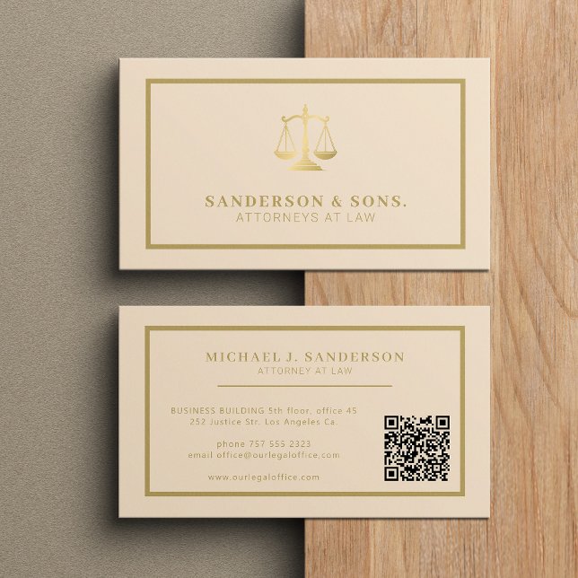 Tarjeta De Visita QR code attorney lawyer professional gold beige (Subido por el creador)