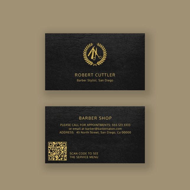 Tarjeta De Visita QR CODE barbería LOGO elegante oro negro (Subido por el creador)