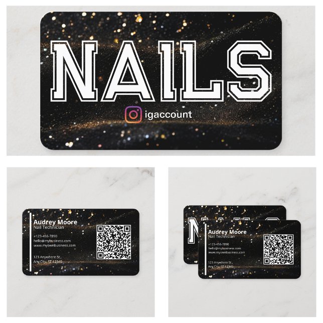 Tarjeta De Visita QR Code Black Gold Professional Nail Tech (QR Code Black Gold Professional Nail Tech Business Card
)