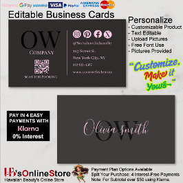 Tarjeta De Visita QR Code Black Pink Elegant Initial Social Media