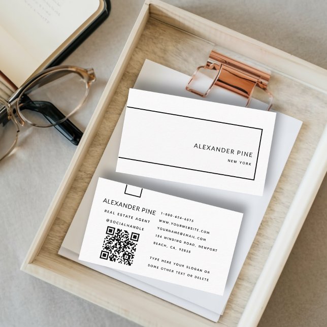 Tarjeta De Visita QR Code Black White Sleek profesional moderno (simple modern elegant professional corporate generic business card black white qr code website class)
