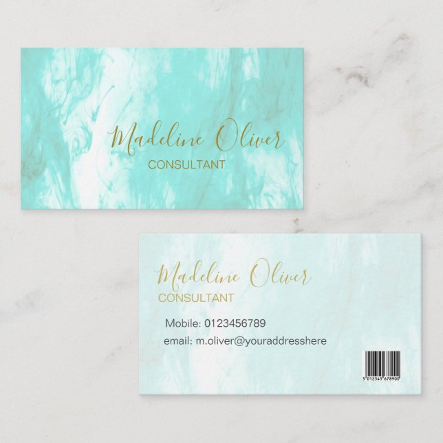 Tarjeta De Visita QR Code Blue Aqua acuarela moderna acuarela (Anverso / Reverso)