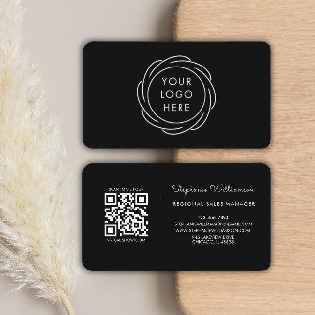Tarjeta De Visita QR Code Business Logo Black Modern Professional (Subido por el creador)