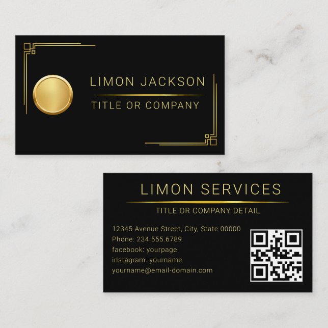 Tarjeta De Visita QR Code Business Logo Black Modern Professional (Anverso / Reverso)
