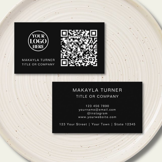 Tarjeta De Visita QR Code Business Logo Black Professional Modern (Subido por el creador)