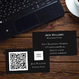 Tarjeta De Visita QR Code Business Logo Black Professional Moderno