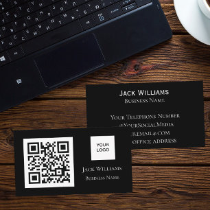 Tarjeta De Visita QR Code Business Logo Black Professional Moderno