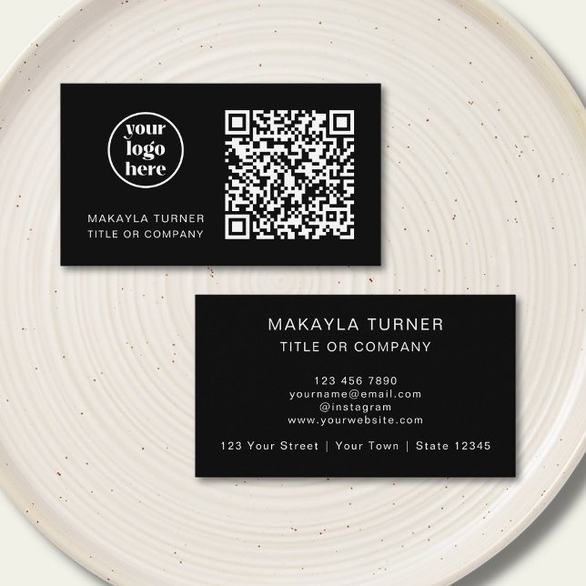 Tarjeta De Visita QR Code Business Logo Modern Professional Black (Subido por el creador)