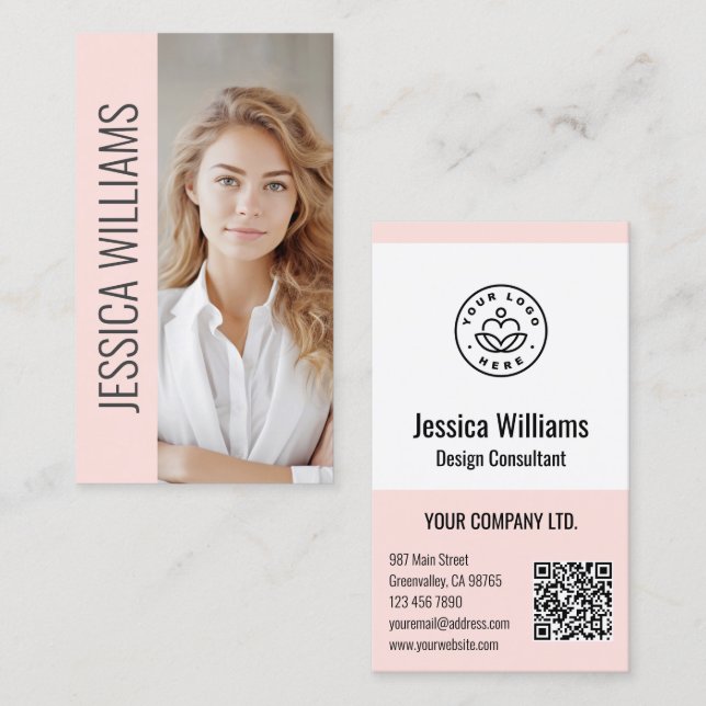 Tarjeta De Visita QR Code Business Logo Modern Professional Blush (Anverso / Reverso)