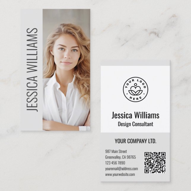 Tarjeta De Visita QR Code Business Logo Modern Professional Gray (Anverso / Reverso)