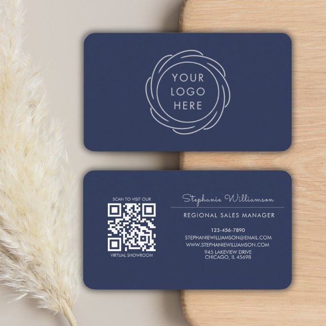 Tarjeta De Visita QR Code Business Logo Navy profesional moderno (Subido por el creador)