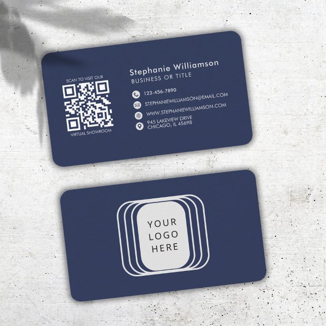 Tarjeta De Visita QR Code Business Logo Navy profesional moderno (Subido por el creador)