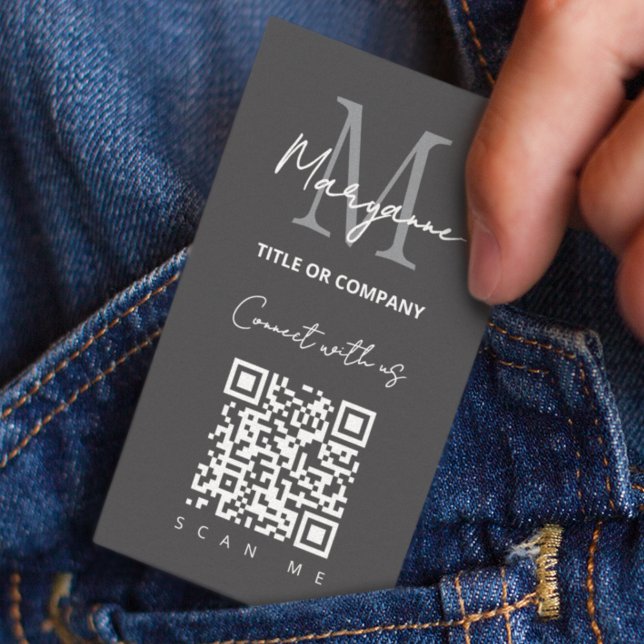 Tarjeta De Visita QR Code Business Logo Oscuro Gris moderno (Subido por el creador)
