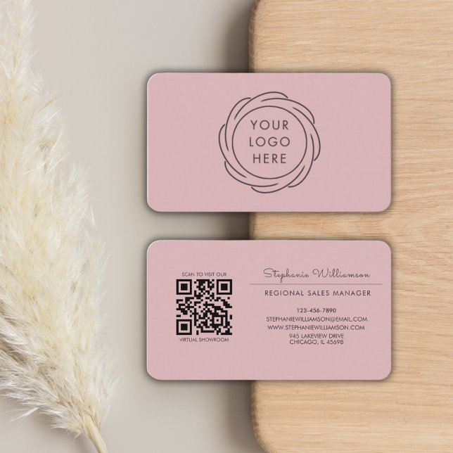 Tarjeta De Visita QR Code Business Logo Pink Modern Feminine (Subido por el creador)