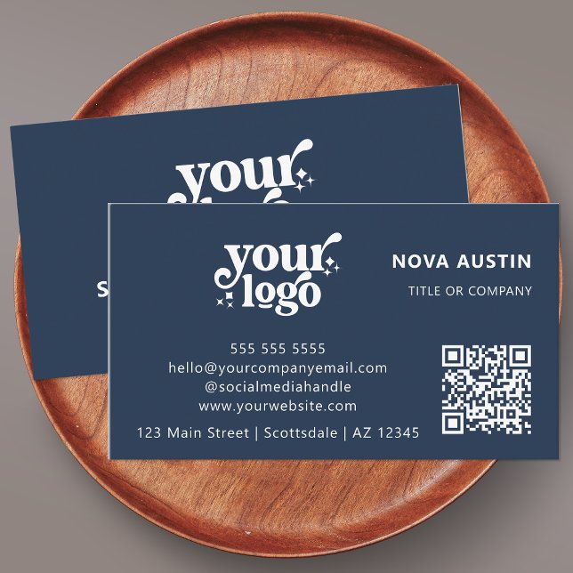Tarjeta De Visita QR Code Business Logo Profesional Azul moderno (Subido por el creador)