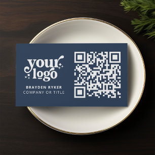 Tarjeta De Visita QR Code Business Logo Profesional Azul moderno