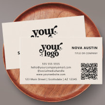 QR Code Business Logo Profesional Crema Moderna