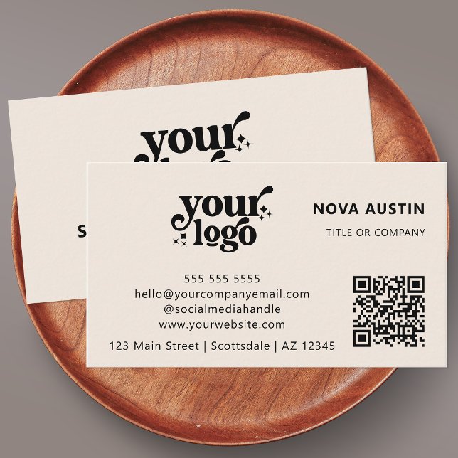 Tarjeta De Visita QR Code Business Logo Profesional Crema Moderna (Subido por el creador)