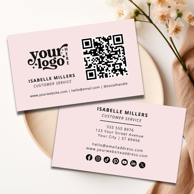 Tarjeta De Visita QR Code Business Logo Profesional Moderno Rosa (Subido por el creador)