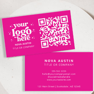 Tarjeta De Visita QR Code Business Logo Profesional Moderno Rosa Cal