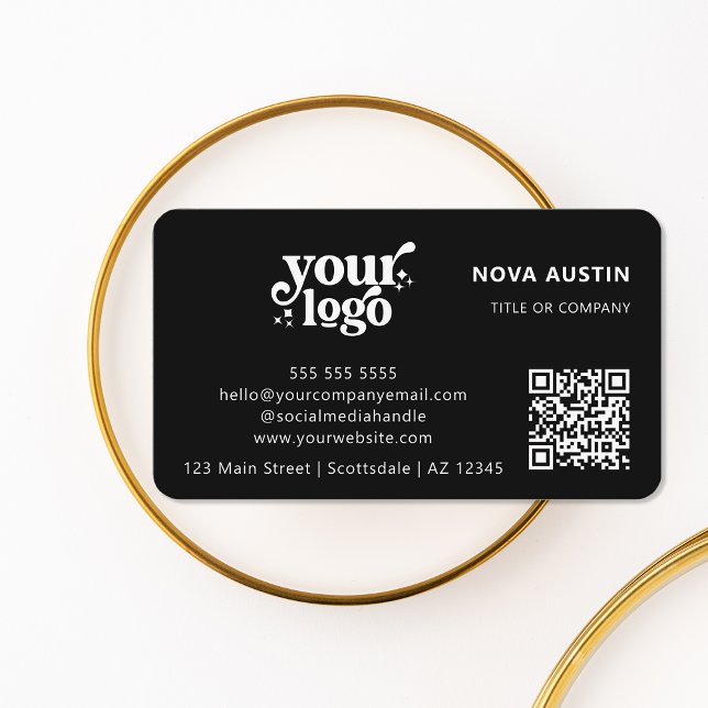 Tarjeta De Visita QR Code Business Logo Profesional Negro moderno (Subido por el creador)