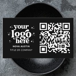Tarjeta De Visita QR Code Business Logo Profesional Negro moderno