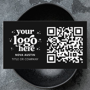 Tarjeta De Visita QR Code Business Logo Profesional Negro moderno
