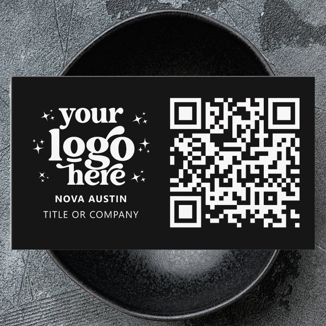 Tarjeta De Visita QR Code Business Logo Profesional Negro moderno (Subido por el creador)