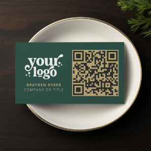 Tarjeta De Visita QR Code Business Logo Profesional Verde Moderno