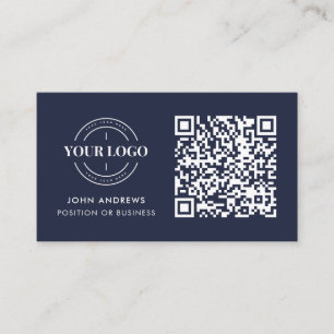 Tarjeta De Visita QR Code Business Logo Professional Navy Azul