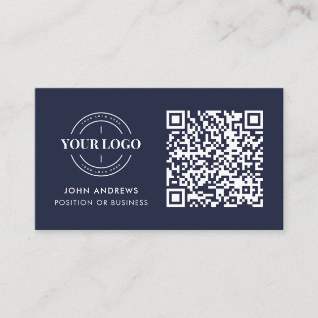 Tarjeta De Visita QR Code Business Logo Professional Navy Azul (Anverso)