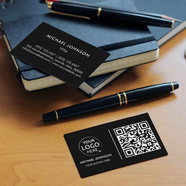 Tarjeta De Visita QR Code Business Personalizado Logo Negro Moderno (Subido por el creador)
