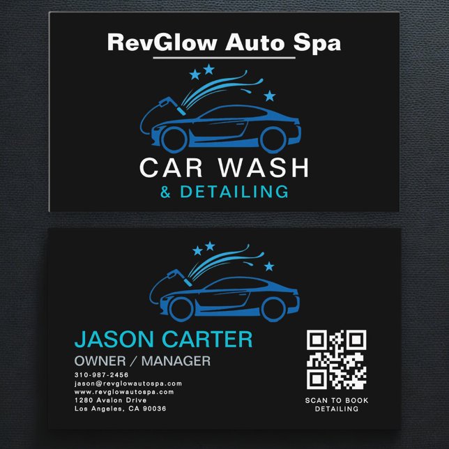 Tarjeta De Visita QR Code Car Wash & Detailing Blue Luxury Style (Subido por el creador)