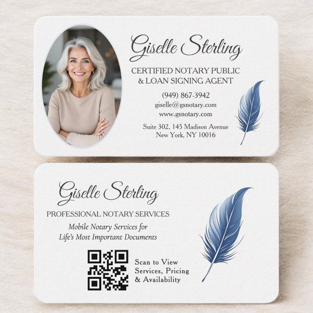 Tarjeta De Visita QR Code Certified Notary Public Navy Blue (Subido por el creador)