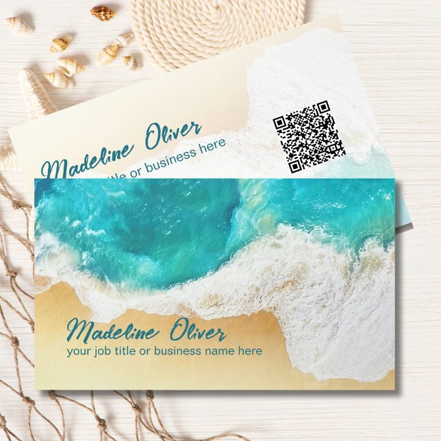 Tarjeta De Visita QR Code Coastal Beach Scene Travel Profesional (Subido por el creador)