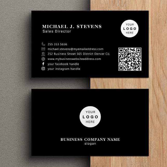 Tarjeta De Visita QR code company logo professional black (Subido por el creador)