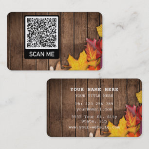 Tarjeta de visita QR Code con hojas de otoño en ma