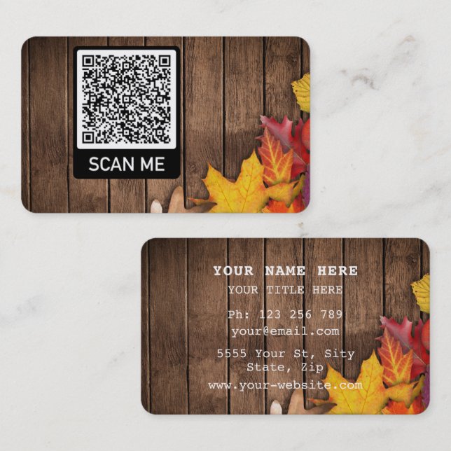 Tarjeta de visita QR Code con hojas de otoño en ma (Anverso / Reverso)