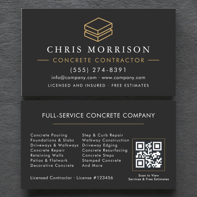 Tarjeta De Visita QR Code Concrete Contractor Services (Subido por el creador)