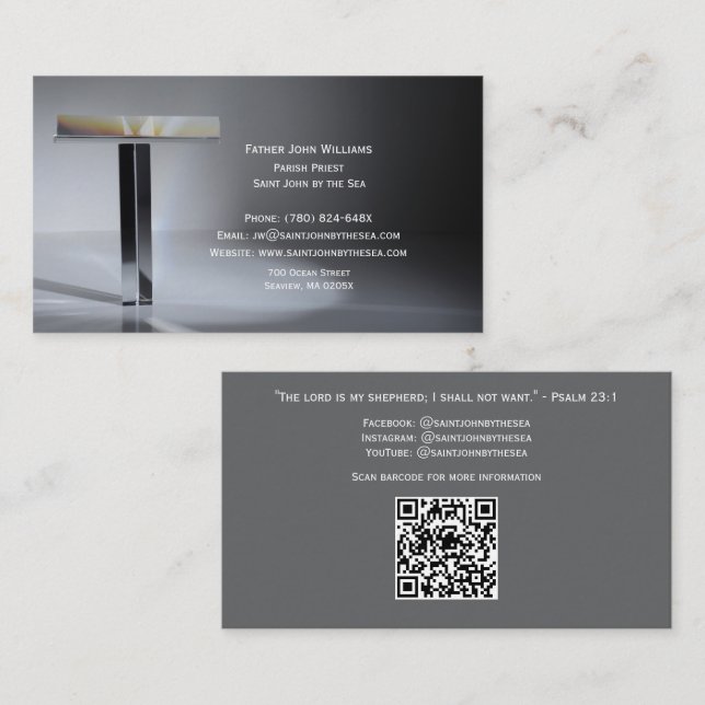 Tarjeta De Visita Qr Code Cross Elegant Clergy Business Card (Anverso / Reverso)