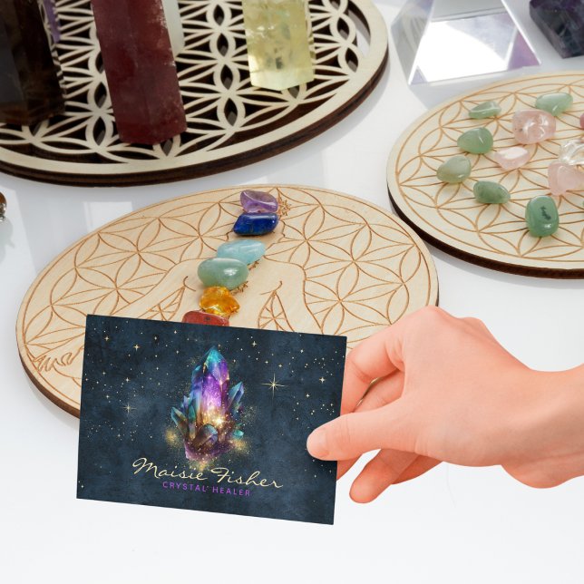 Tarjeta De Visita QR Code Crystal Healer Reiki Celestial Stars (Subido por el creador)