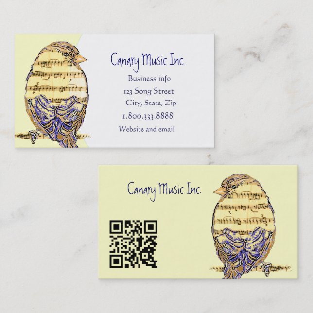 Tarjeta De Visita QR Code Custom Music & Bird Business Card (Anverso / Reverso)