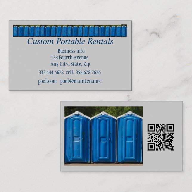 Tarjeta De Visita QR Code, Custom Portable Toilet Rentals (Anverso / Reverso)