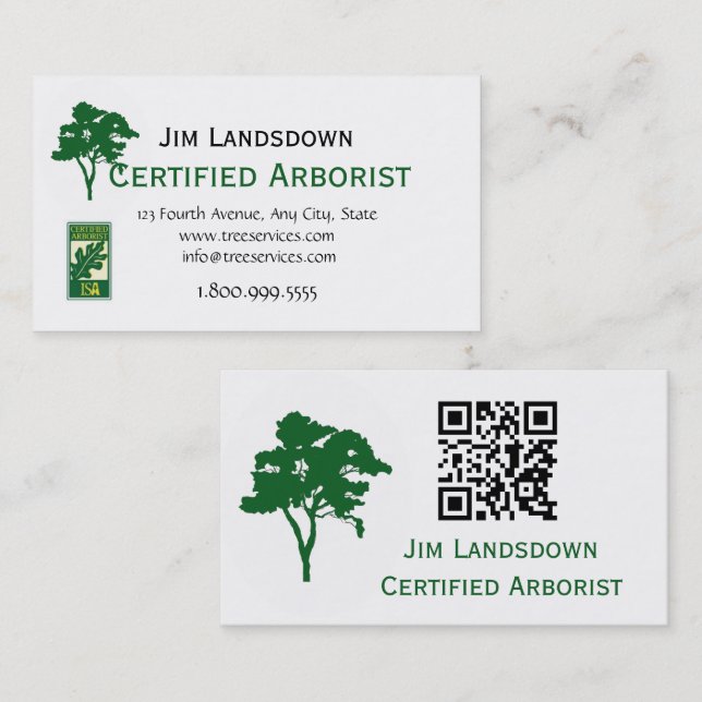 Tarjeta De Visita QR Code Custom Tree Arborist Business Card (Anverso / Reverso)