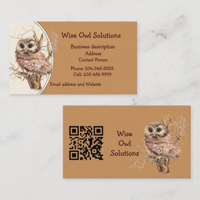 Tarjeta De Visita QR Code Custom Wise Owl Solutions Business Card (Anverso / Reverso)