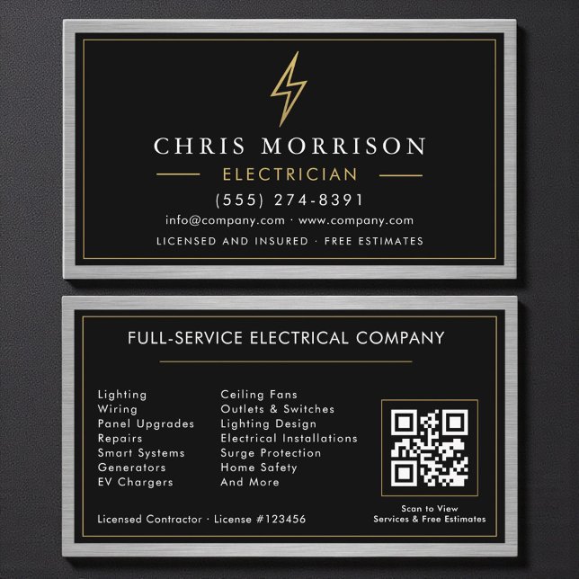 Tarjeta De Visita QR Code Electrician Electrical Contractor Metal  (Subido por el creador)