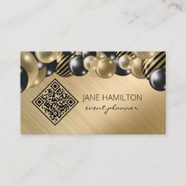 Tarjeta De Visita QR Code Elegant Balloons Gold Business Card