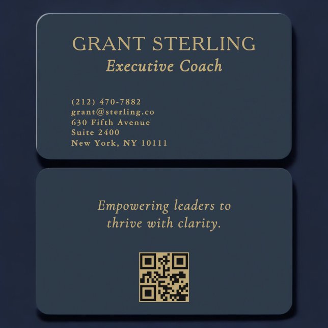 Tarjeta De Visita QR Code Executive Coach Navy Blue Gold  (Subido por el creador)