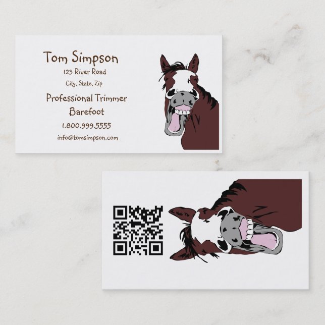 Tarjeta De Visita QR Code Farrier Trimmer Happy Horse Business Card (Anverso / Reverso)